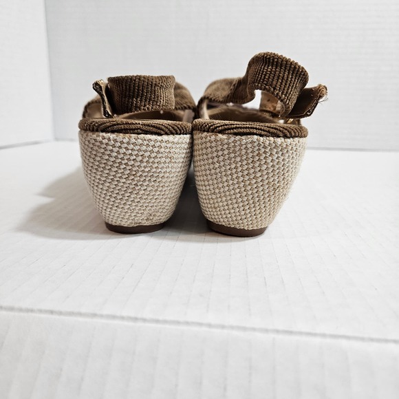 Brown CITE Women's Corduroy Slingback Wedge Open Toe Espadrille Size 8 Y2K Style - Picture 3 of 8